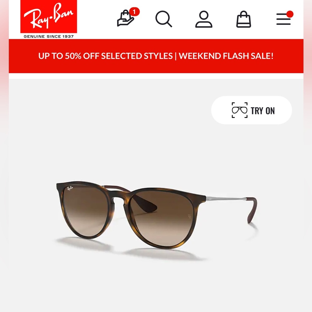 NWT Ray Ban Erika sunglasses in brown tortoise (Havana) with brown lenses.